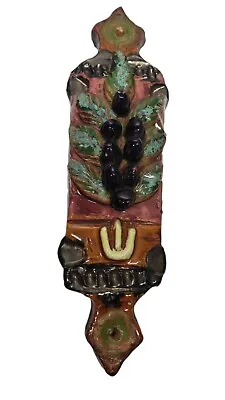 Vintage Terracotta Mezuzah Case Hand Painted Glazed W Wheat Israel • $59.99