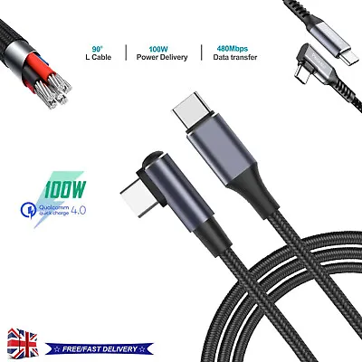 £5 • Buy USB Type C To USB Type-C 90 Degree Right Angle Cable PD Fast Charge Dual Type C