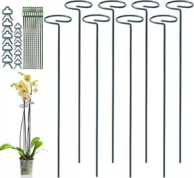 8 Pc Metal Plant Support Stakes 40cm With Clips Plants Flowers Stem Vegetables • £7.95