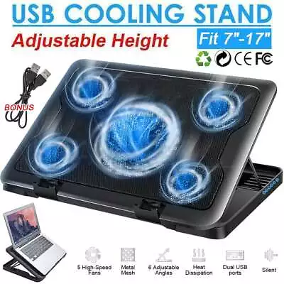 Laptop Cooling Pad 2 USB 5 Fan Gaming Led Light Notebook Cooler For 7-17inch AU • $24.99