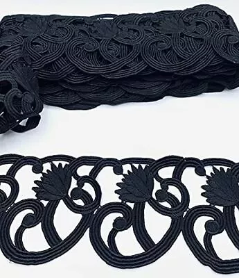 Trimplace Black 4  Art Deco Venice Lace Scroll With Flower - 3 Yards • $15.97