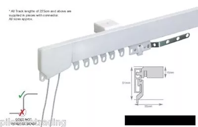 Metal Corded White Aluminium Curtain Track Rail 175cm - 400cm Straight Bay Bends • £27.95