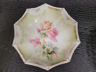 RS Prussia 3 Footed 7” Wide Bowl Point Pink Roses Gold Bowl RS Prussia Old Mark • $19.77