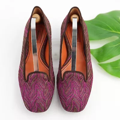 MISSONI Italy Women's BAllet Flats Size 37.5 6.5 Woven Crochet Slip On Shoe Pink • $149.87