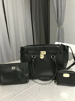 Michael Kors Handbag Hamilton Traveler Large Leather Satchel Wallet Make Up Set • $299.99