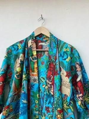 Frida Kahlo Long Cotton Kimono Indian Handmade Vintage Cover Up Bath Robes • $26.45