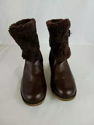 Ugg Womens Size US 9 Brown Folded Fur Buckle Side Zip Up Leather Suede Boots • $53.95