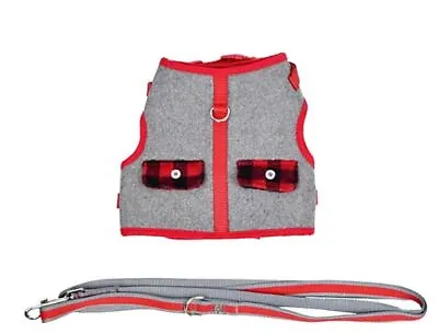 Martha Stewart Buffalo Check Dog Harness W/ Leash Grey/Red XX-Small • $12.99