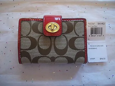 Coach Park Signature Red Khaki Turnlock Card Case  65361 Nwt Beautiful!! • $137.01