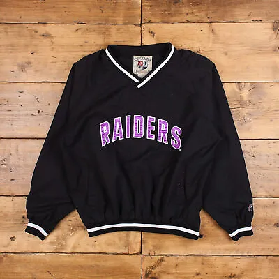 Vintage Windbreaker Jacket XL 90s Pull Over Raiders Black • £22.67