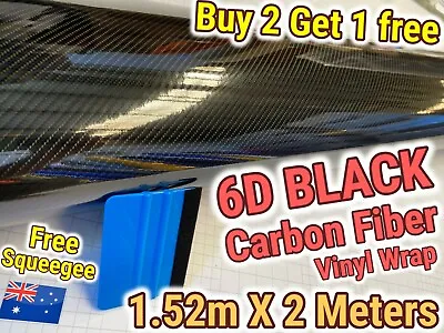 1.52M X 2M 6D BLACK SUPER ULTRA GLOSS CARBON Fibre Fiber CAR Vinyl WRAP 4D Film • $46.86