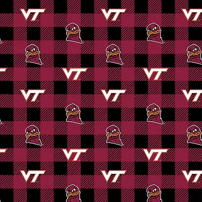 Virginia Tech VT Hokies Buffalo Plaid Fleece Fabric-NCAA Blanket Fabric • $18.99