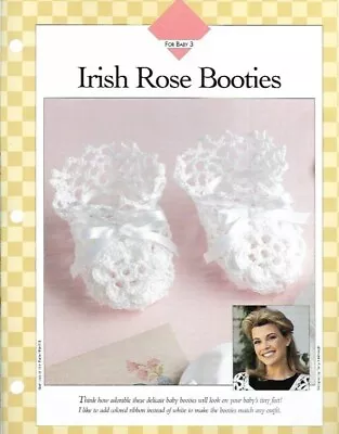 Delicate IRISH ROSE Baby BOOTIES Crochet Single Pattern Vanna White  • $3.97