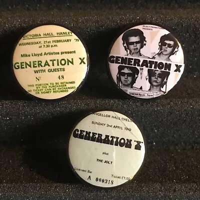 $5 • Buy GENERATION X Concert Poster Ticket Stub Button Pin Back Badge Punk (Set Of 3)