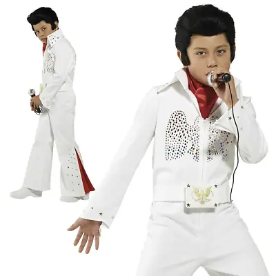 Boys Elvis Presley Costume Kids Rock N Roll Star King Fancy Dress Child Age 4-12 • $110.73
