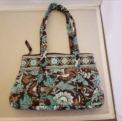 RETIRED Vera Bradley Java Brown Blue And Teal Print Paisley Tote Bag Purse • $12.50