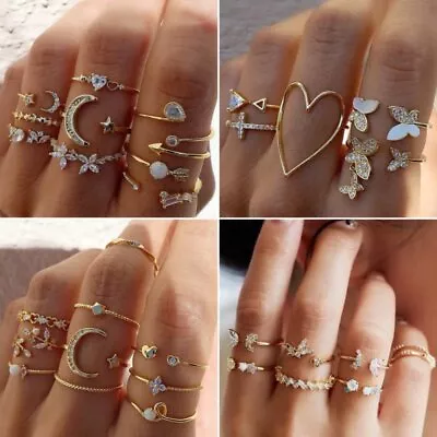 2024 Fashion Women Boho Color Gold Finger Knuckle Rings Set Party Jewelry Gift • $2.05