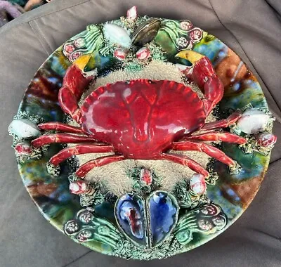 Antique Victorian Vintage Palissy Ware Majolica Crab Dish Wall Plate Alvaro Jose • £128