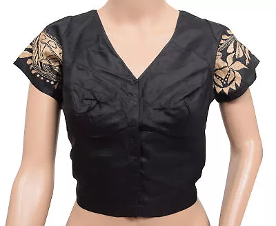 Size 40 Vintage Black Stitched Sari Blouse Hand Embroidered Kantha Floral Choli • $19.99