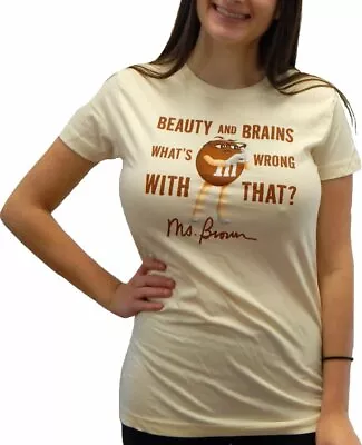 M&M's Ms. Brown M&M Beauty And Brains Cap Sleeve Junior T-Shirt Top (Beige) • $19.99