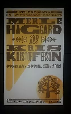 MERLE HAGGARD & KRIS KRISTOFERSON Seattle HATCH SHOW PRINT 2009 Poster Nashville • $400