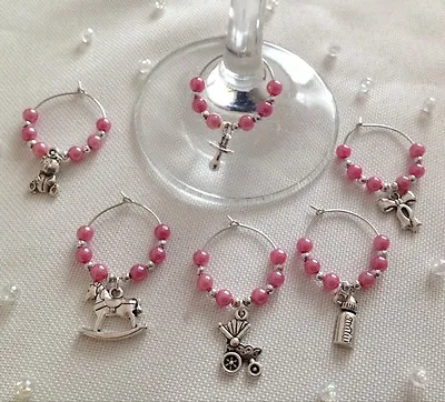 Set Of 6 X Wine Glass Charms Ideal For Baby Shower Or Christening. Ideal Gift • £4