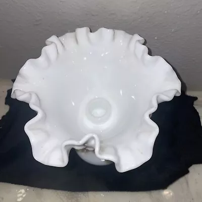 Vtg Fenton Hobnail Milk Glass Ruffled Edge Candle Holder Bowl Compote  • $9