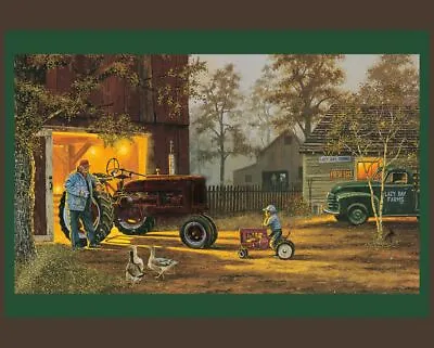 Farm Tractor Farmer Fabric Common Ground Cotton Digitally Printed 36  Panel • $11.97