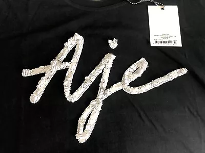 Aje Josepha Embellished Ribbon Tee Black/White Size M • $75