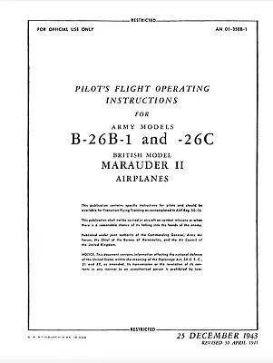 107 Page U.S. 1945 Martin B-26 B-26B-1 Marauder AN 01-35EB-1 Flight Manual On CD • $14.99