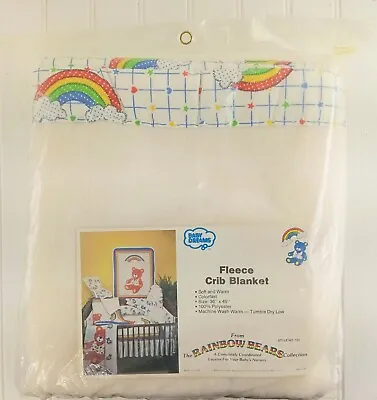 Vintage Baby Dreams Rainbow Teddy Bears Fleece Crib Blanket Nursery NIP • $39.95