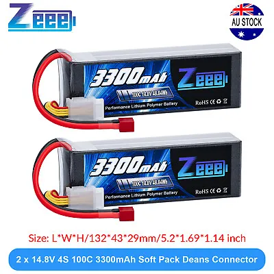 2xZeee 4S Lipo Battery 3300mAh 14.8V 100C Deans T For RC Car Helicopter Airplane • $105.99