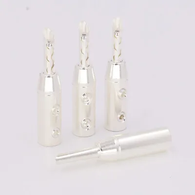 Audiocrast Silver Plated BFA Banana Z-plug Connector DIY Set Of 4 Speaker Plugs • £21.60