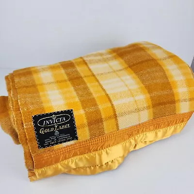 Invicta Royal House Vintage Wool Lambswool Blanket Orange Check Retro Caravan  • $59.90