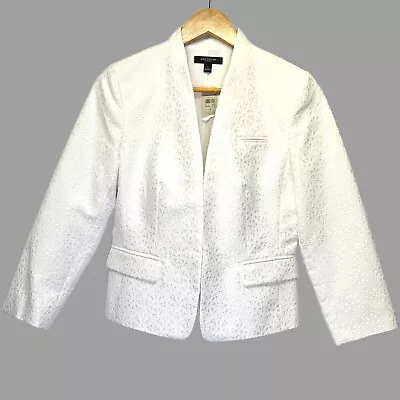 Ann Taylor Blazer Jacket Women's 4 White Embroidered Lace Textured Bridal Party • £56.05