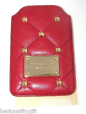Michael Kors Quilted Studs Red Leather+gold I Phoneipodmobile Slip Pocketcase • £61.97