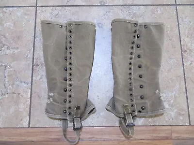 VTG Pair Military WWII Canvas Leggings Gaiters Green-Brown 8 Eyes Boot Guards • $19.99