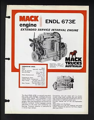 Mack Trucks Endl 673e Engine 2 Page Specifications Brochure 02/76 • $17.81