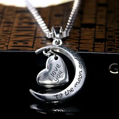 Elegant 925 Sterling Silver I Love You To The Moon And Back Pendant Necklace • $15.74