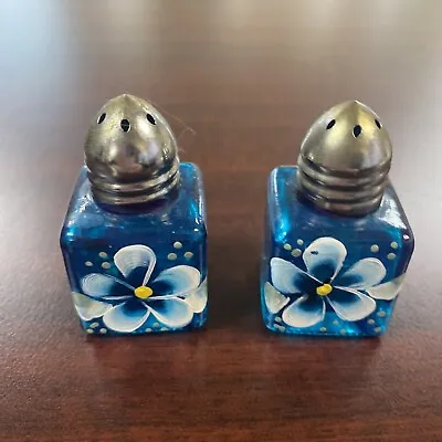Vintage Glass Hand Painted Salt And Pepper Shakers Peony • $8