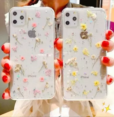 Glitter Case For IPhone 13 11 12 SE XR 14 7 8 X Cute Flower Silicone Clear Cover • £4.75