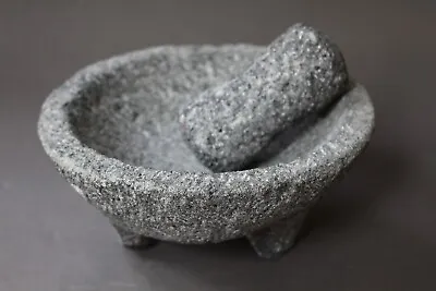 Guacamole Footed Salsa Bowl Lava Rock Mortar & Pestle Volcanic Molcajete • $32