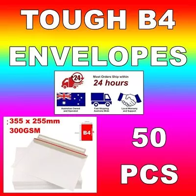 50pcs 355mm X 255mm B4 Cardboard Envelopes Tough Mailers White 50 50x X XL LARGE • $39