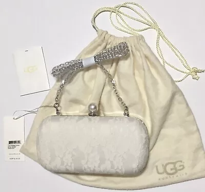 NWT UGG I Do! Promise Clutch Off White Wedding Faux Pearl Closure Lace Dust Bag • $100