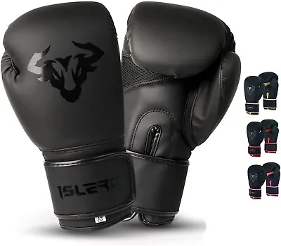 Islero Fitness Matte Black Kids Boxing Gloves Martial Arts Kick Boxing Sparring • £11.99