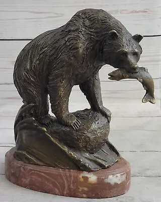 GORGEOUS BRONZE Bear & Fish FIGURINE National Wildlife Federation Trophy Deal NR • $244.65