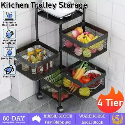 4 Tier Cart Vegetable Storage Kitchen Trolley Organiser Holder Rotating Rack New • $67.95