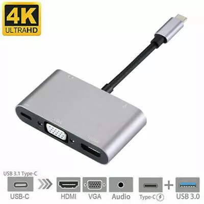 Type C To HDMI/VGA/USB 3.0/3.5mm Audio/USB-C PD Port 5 In1 Adapter Converter Hub • $23.99