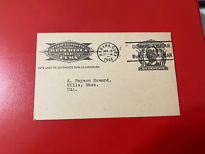1948 Habana Postal Card To Usa Nice Slogan Cancel Buy ( C....) Sugar  9/26 • $4.95