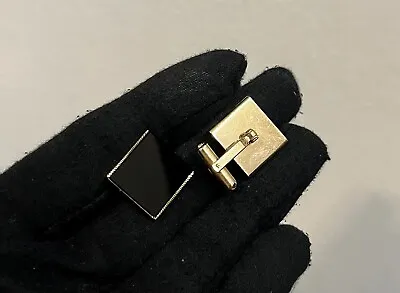 Plain Elegant 12k Gold Filled Onyx Cuff Links Vtg Gf Victorian Art Deco Square • $32